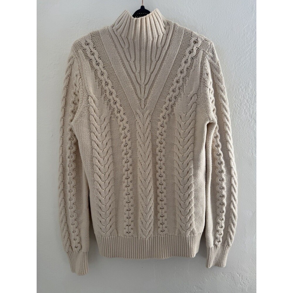 French Connection Cream Cable Knit Mock Neck Sweater Women’s M Cozy Classic